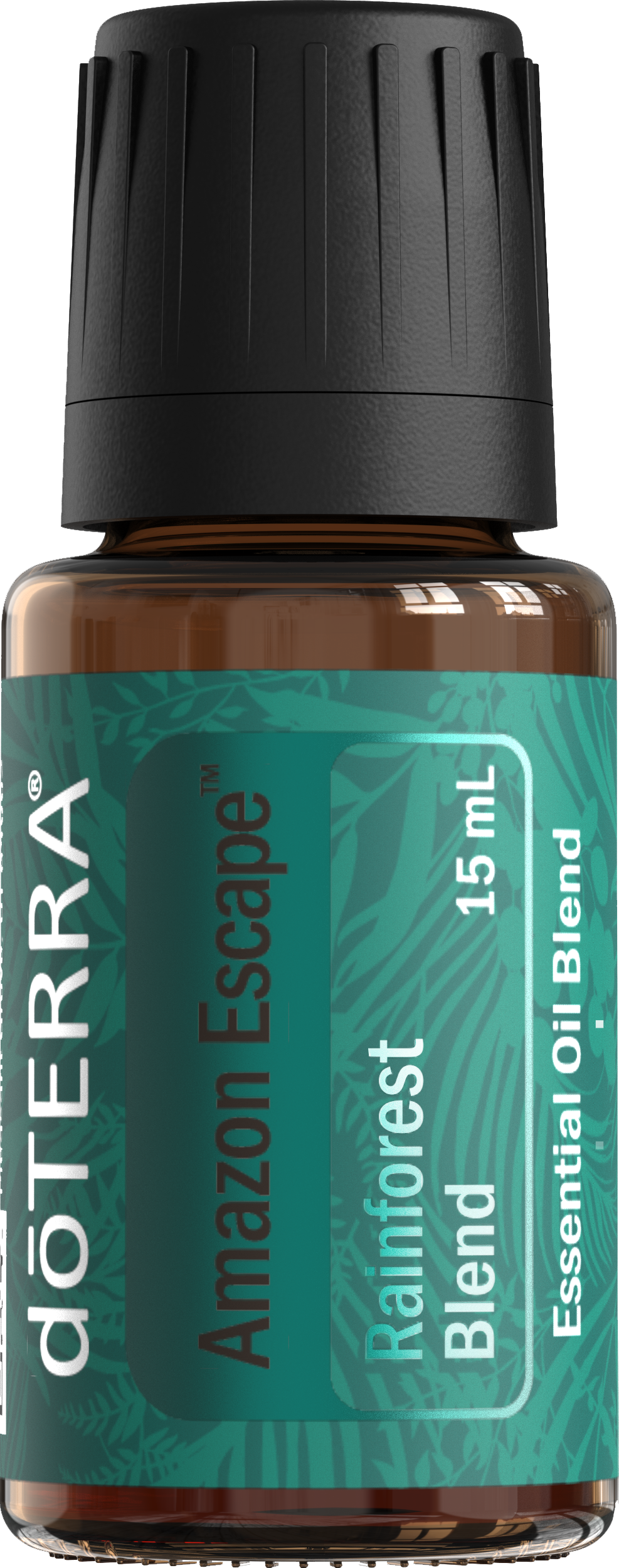 Huile Amazon Escape de doTERRA 15 ml, flacon ambré avec étiquette vert sarcelle.