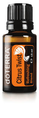 Huile Citrus Twist doTERRA 15 ml, flacon ambré avec étiquette orange et bouchon noir.