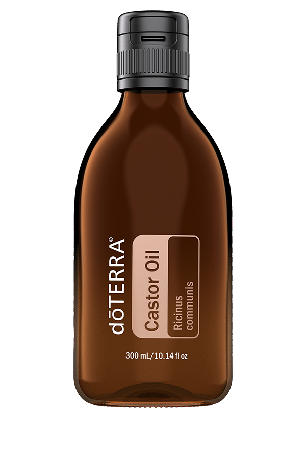 Bouteille de 300 ml d’huile de ricin doTERRA, flacon ambré avec bouchon noir rabattable.