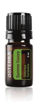 Huile de Sarriette doTERRA 5 ml, petit flacon ambré avec étiquette verte et bouchon noir.