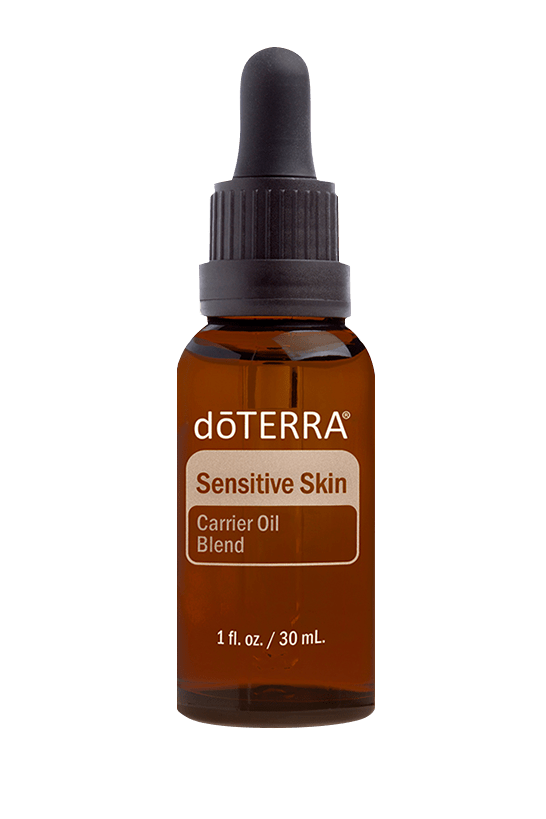 Mélange d’huiles de support pour peaux sensibles doTERRA 30 ml, flacon ambré avec compte-gouttes noir.