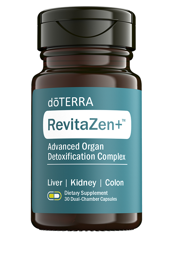 Bouteille de supplément RevitaZen+ doTERRA, complexe avancé de détoxification des organes, format 30 capsules.