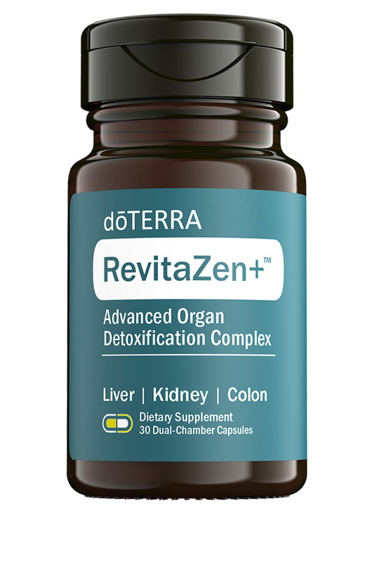 Bouteille de supplément RevitaZen+ doTERRA, complexe avancé de détoxification des organes, format 30 capsules.